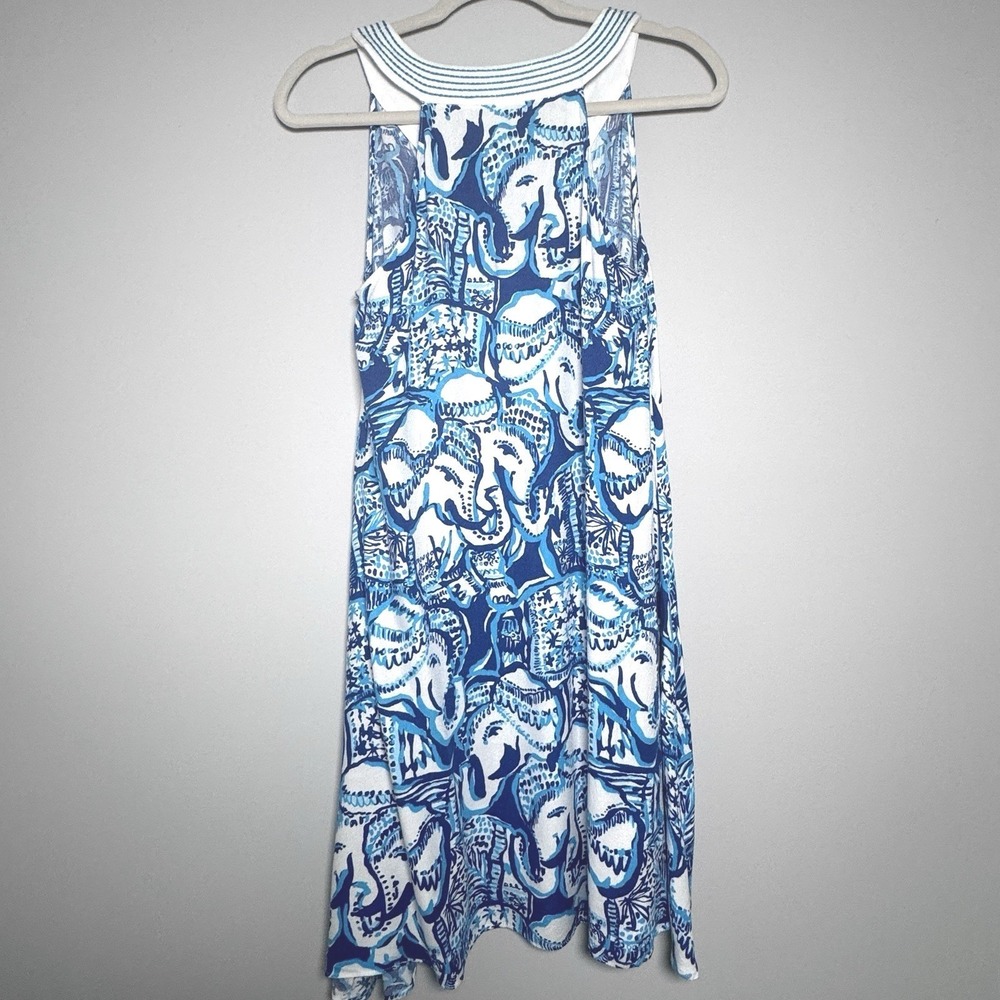 Lilly Pulitzer Achelle Keep On Trunkin Elephant Swing Dress Womens M Blue - Picture 4 of 11